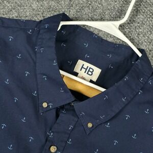 HB Mens 5XL Navy Blue Anchor Print Short Sleeve Button Down Shirt